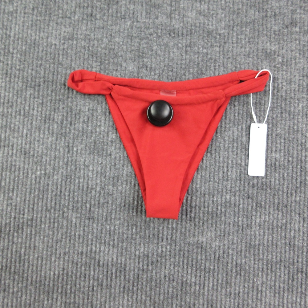 BRIGHT Bikini Bottom Womens S Ruby Red Thong Lined Strap Accent Stretch NWT